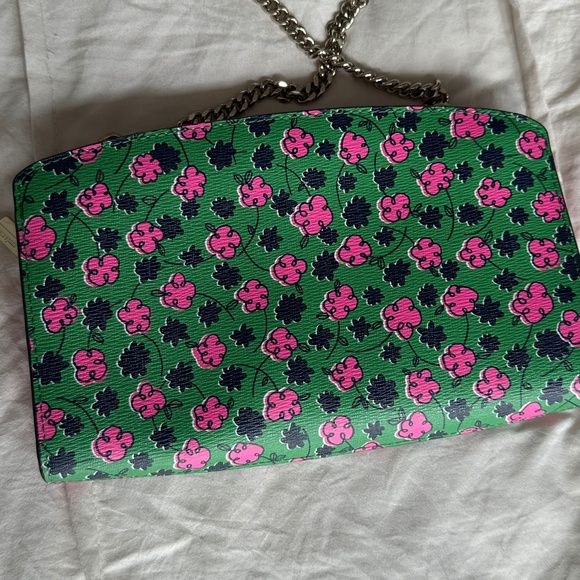 Kate Spade Blue Floral Crossbody Leather Bag Chain Strap Clutch Excellent - Picture 3 of 10